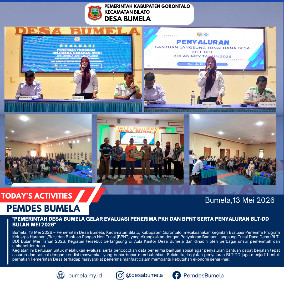 Pemerintah Desa Bumela Gelar Evaluasi Penerima PKH dan BPNT Serta Penyaluran BLT-DD Bulan Mei 2026